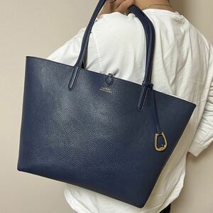 良品/大容量 ●Ralph Lauren ラルフローレン トートバッグ レザー メンズ ビジネス 肩掛け A4 ショルダー ネイビー 通勤 かばん 鞄 LRL