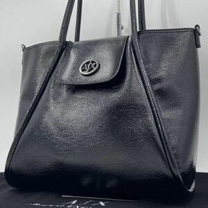 未使用級/A4 ●ARMANI EXCHANGE トートバッグ レザー 肩掛け メンズ ビジネス レザー ロゴ金具 アルマーニエクスチェンジ ショルダー 黒