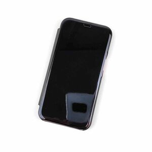 iPhone 13用 鏡面 手帳型ミラーフリップケース カバー 半透明 ブラック