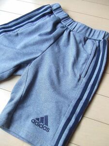 美品アディダスadidas130半ズボンショートパンツハーフパンツ青ブルーデニム風トレーナー素材