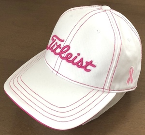 Titleist ピンク リボン CAP ホワイト GOLF 刺繍 キャップ 帽子 PINK RIBBON 白 コラボ Wネーム 好きに も タイトリスト 共用 ゴルフ