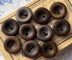 2 hole wood button 10 piece φ14~15mm wooden antique raw materials material remake parts France import Vintage 