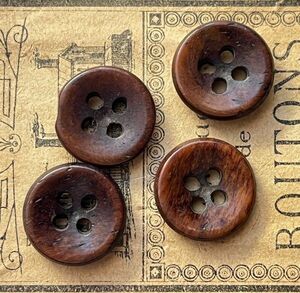 4 hole wood button 4 piece φ14~15mm wooden antique raw materials material remake parts France import Vintage 