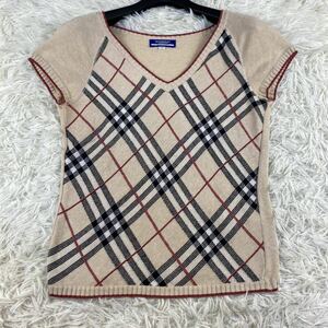 BURBERRY BLUE LABEL バーバリーブルーレーベル　サマーニット　ノバチェック　ノヴァチェック　ハニーベージュ　半袖　M 綿　コットン