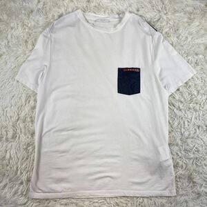 希少XLサイズ◎PRADA プラダスポーツ　Tシャツ　ナイロン切り替え　切替　ポケット　ロゴ　半袖　白　ホワイト　XL ネイビー　赤