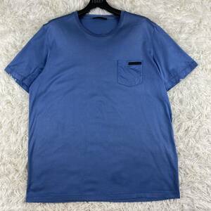  редкий L размер *PRADA Prada футболка cut and sewn короткий рукав pokeT синий blue хлопок хлопок карман Logo L мужской джентльмен одежда 