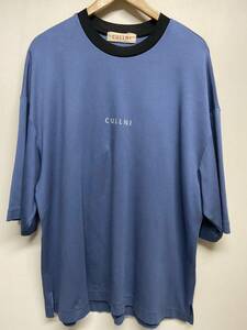 【CULLNI クルニ】 21-SS-065 STUDIOS ステュディオス 別注 ロゴ刺繍 クルーネック レーヨン 半袖 Tシャツ ブルー 2 2405oki k