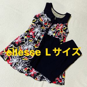 未使用 3.980円☆水着　ellesse レディース L 上下セット　ブラック　ホワイト　レッド　イエロー　花柄