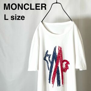 モンクレール(MONCLER) メンズ ブランド Tシャツ カットソー 刺繍 ロゴ ワッペン L サイズ ホワイト 白 コットン