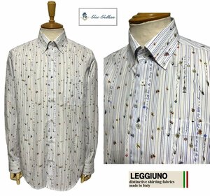 GEE GELLAN ジーゲラン　リゾートプリント　長袖ボタンダウンシャツ　白　size48　L　イタリア レジウノ社製生地使用