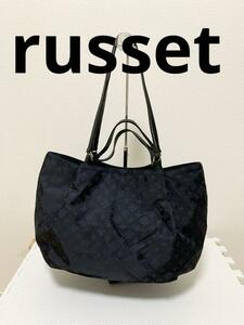 russet ラシット 2way ハンドバッグ　トートバッグ　ネイビー 総柄　russet RUSSET　A4