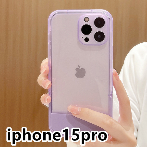 iphone15proケース カーバー TPU 可愛い　スタンド付き　紫　軽量 ケース 耐衝撃 6