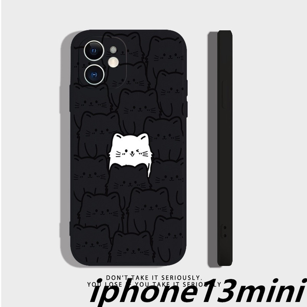 iphone13miniケース カーバー TPU かわいい　ねご　お洒落　　軽量 耐衝撃 　高質 ブラック