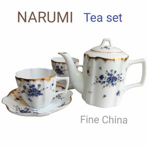 極美品　NARUMI　金彩 花柄　紅茶 コーヒー カップ ソーサー ポット 紫 ティーセット 食器 ペア デミタス エスプレッソ