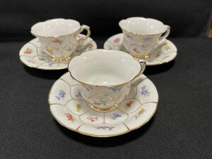 MEISSEN マイセン デミタス モカ カップ＆ソーサー C/S 小花 官廷の小花 金彩 花柄 食器 3セット まとめて