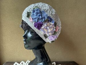  hand made crochet needle flower motif peru cap purple . flower 