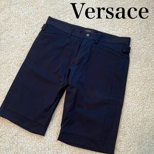 ハーフパンツ ショートパンツ 短パン　ネイビー　ゴルフ　Versace ヴェルサーチ　メンズ　無地　綿　短パン　