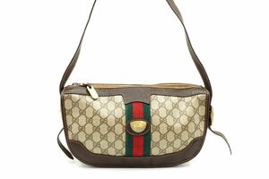 オールド グッチ ヴィンテージ ショルダーバッグ シェリーライン ロゴ レザー 茶 ブラウン GUCCI 8386h