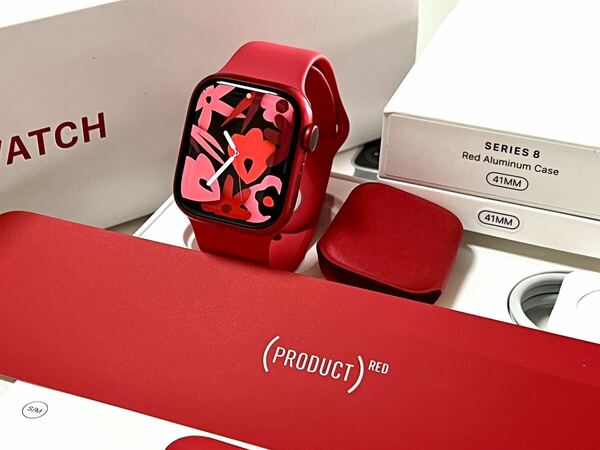 ★美品 バッテリー95%★ Apple Watch Series 8 41mm PRODUCT RED アップルウォッチ レッド アルミニウム GPS 純正品 レッド スポーツバンド
