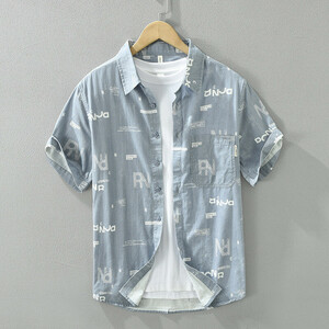 半袖シャツ　コットンシャツ　ウエスタンシャツ　メンズ*新品　トップス　カジュアルシャツ【M8131】ブルー　M
