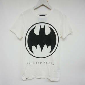 【1円】良好 国内正規 PHILIPP PLEIN×BATMAN DC COMICS フィリッププレイン バットマン アイコンTシャツ ラインストーン WHITE 白 S