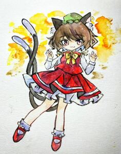 東方Project 橙 手描きイラスト 