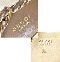 ◆定価12万円 イタリア製 グッチ【GUCCI】編み込み レザーメッシュ スリングバックサンダル スエードレザー巻きピンヒール 36◆_画像10