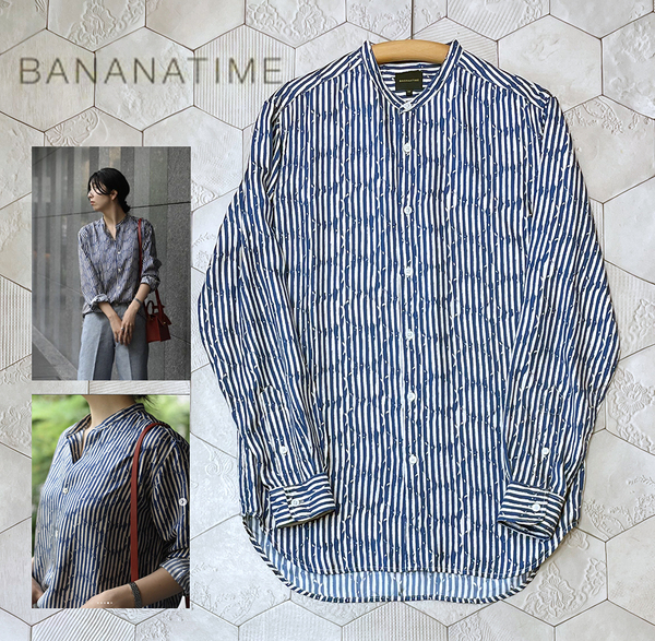 ◆LOFTMAN ohana取扱い 定価49,500円 バナナタイム【BANANATIME】シルク100% SLIM GRANDAD マンダリンカラーシャツ XS◆