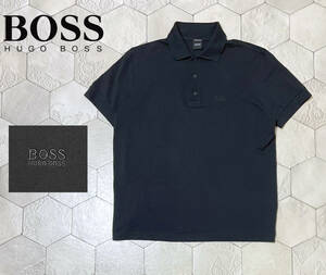 極美品 ヒューゴボス 黒ラベル【HUGO BOSS】最高級ピマコットン 鹿の子 半袖ポロシャツ GOLF 黒 Sサイズ