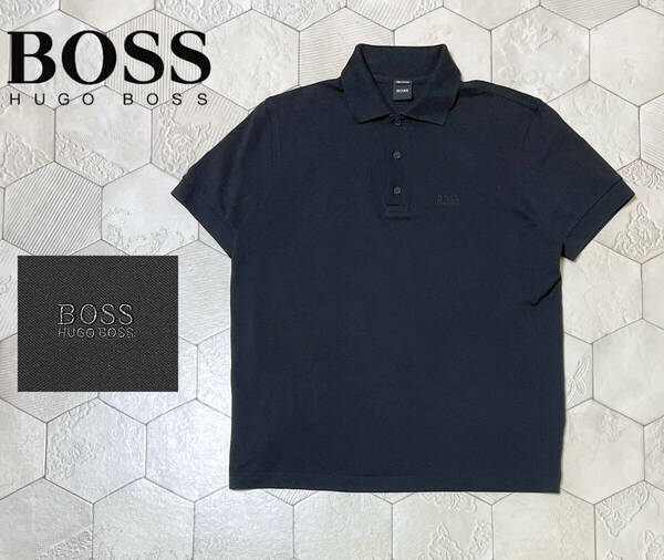 極美品 ヒューゴボス 黒ラベル【HUGO BOSS】最高級ピマコットン 鹿の子 半袖ポロシャツ GOLF 黒 Sサイズ