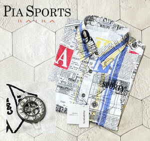  new goods regular price 23,100 jpy Leica company Piasports made in Japan [PIA SPORTS] boat. design map print cotton po pudding short sleeves shirt . wheel button 4/L size 