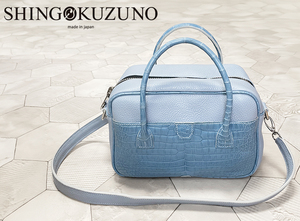 ◆定価297,000円 シンゴクズノ【SHINGO KUZUNO】リアルクロコダイル×牛革 ハンドメイド Square bag T2 ファスナーバッグ 2WA◆