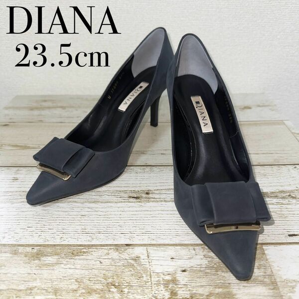 美品 DIANA ダイアナ パンプス バックル リボン ダーク ネイビー 23.5cm