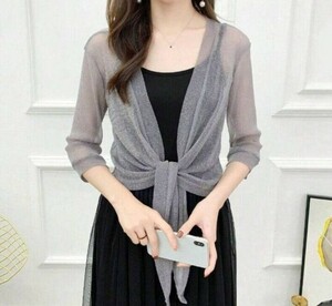  new goods wedding formal feather woven lame chu-ru 7 minute sleeve bolero cardigan silver gray 