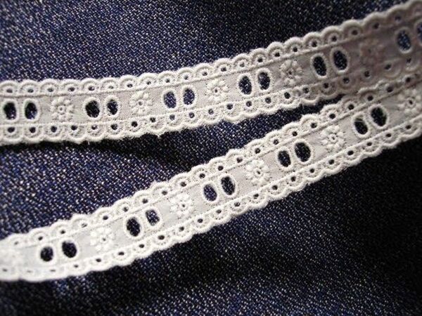 3.2m コットンはしごレース 花 オフ白 綿 巾2.2cm ハンドメイド 手芸 u10