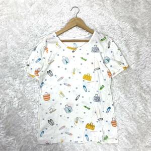 マドモアゼルノンノン パパス 半袖Tシャツ ホワイト 白 総柄 コットン 38 YA6779