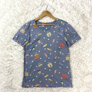 マドモアゼルノンノン パパス 半袖Tシャツ ブルー 総柄 コットン 38 YA6799