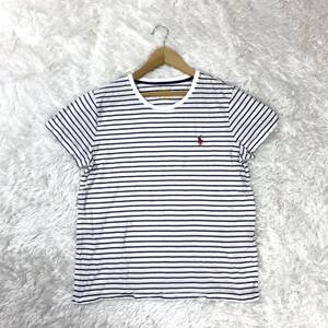 POLO RALPH LAUREN ポロラルフローレン 半袖Tシャツ ホワイト ネイビー ボーダー柄 刺繍 コットン L YA6976