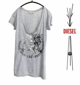 ディーゼル 　Tシャツ クルーネック　花柄 　グレー系　 DIESEL