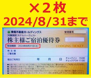 2枚セット 送料63円8/31迄 東急不動産株主優待券株主様ご宿泊優待券 東急ホテルハーヴェスト(ハーベスト)箱根翡翠有馬六彩京都鷹峯等