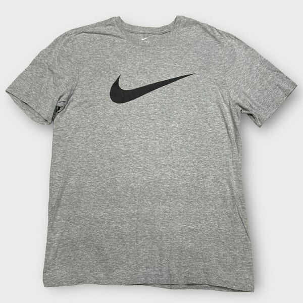 B169/NIKE ナイキ 半袖 Tシャツ グレー ロゴ プリント グレー L 古着 スポーツ