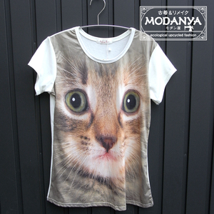 ［hu0354］it is my love 猫フェイス柄Tシャツ