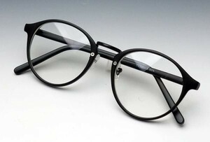 ダテメガネ メンズ レディース ボストン型 ビンテージな雰囲気 / つや消し黒×クリアー