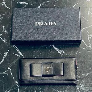 中古　PRADA プラダ　サフィアーノ リボン　ブラック　長財布　箱付き