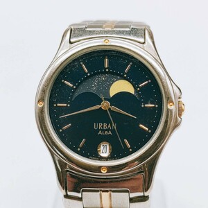 #19 【レア】SEIKO セイコー ALBA アルバ URBAN アーバン 腕時計 V338-6B40 ムーンフェイス 3針 青文字盤 ネイビー アナログ デイト 月