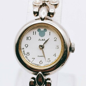 #43 【レア】SEIKO セイコー ALBA アルバ Disney ミッキー 腕時計 V810-0910 クウォーツ 2針 白文字盤 ブレス時計 アナログ ヴィンテージ