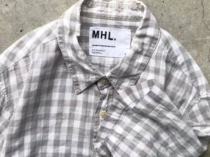MHLlinen short sleeves shirt M Margaret Howell men's flax check total pattern 