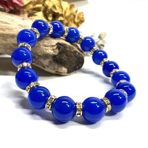  blue .. Power Stone bracele 12mm natural stone breath ( Gold ) beads breath men's * lady's man woman .. better fortune ..*