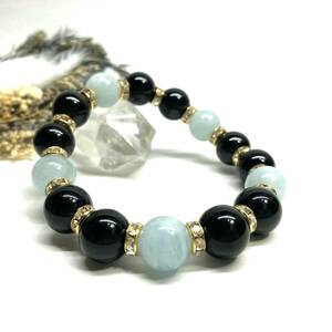 moli on & aquamarine Power Stone bracele natural stone breath ( Gold ) 12mm.. better fortune men's man 0