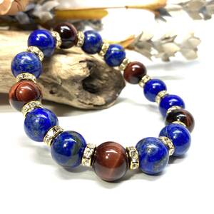  lapis lazuli & red Tiger I Power Stone bracele natural stone breath ( Gold ) 12mm.. better fortune men's man 0